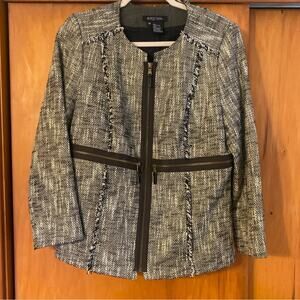 NWOT Etcetera Women's Brown and White Tweed Jacket Zipper Details Size 10